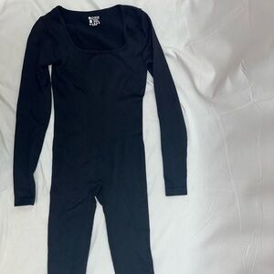 OQQ Black Ribbed Long Sleeve Jumpsuit S